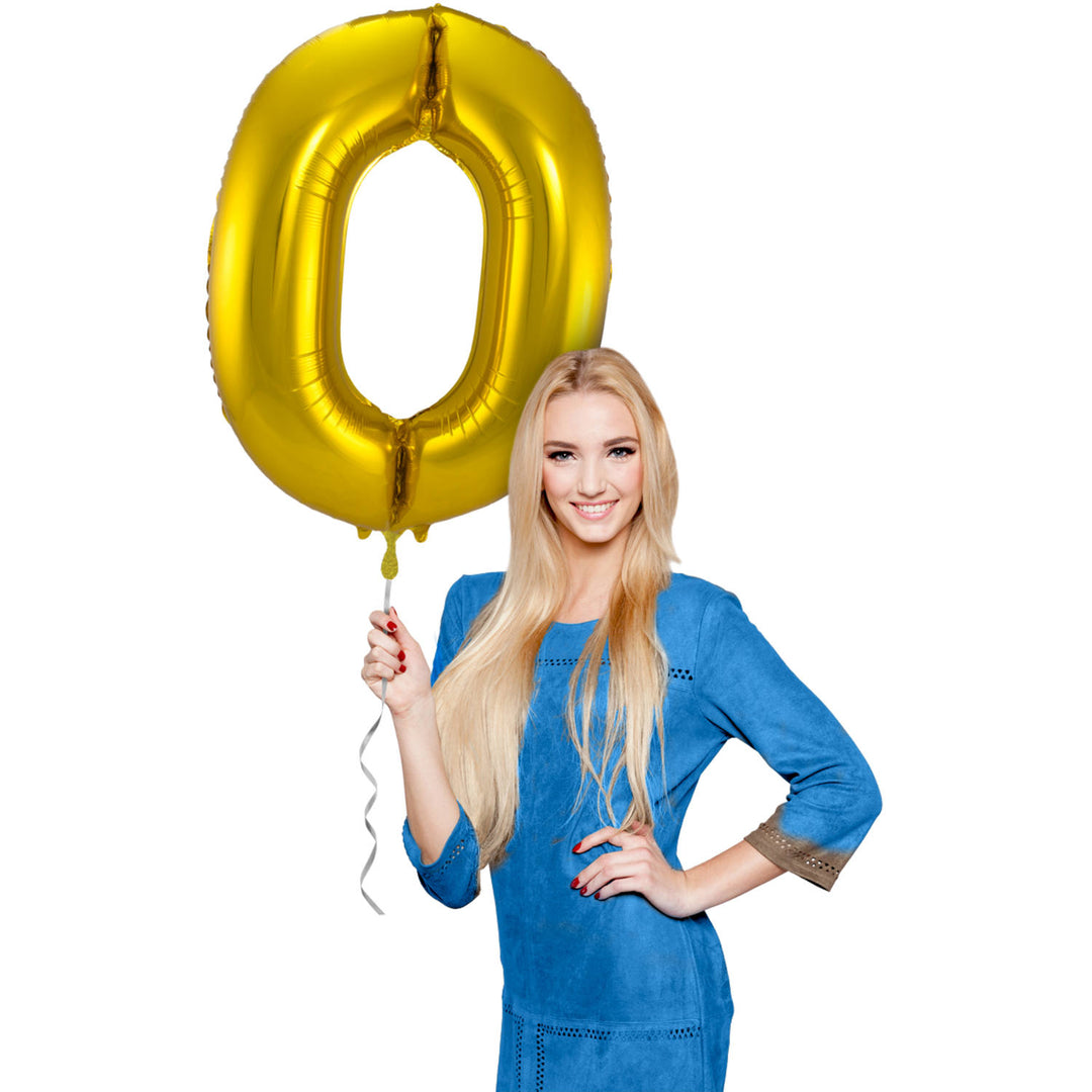 0 Geformter Zahlenfolienballon (Gold, 86 cm)