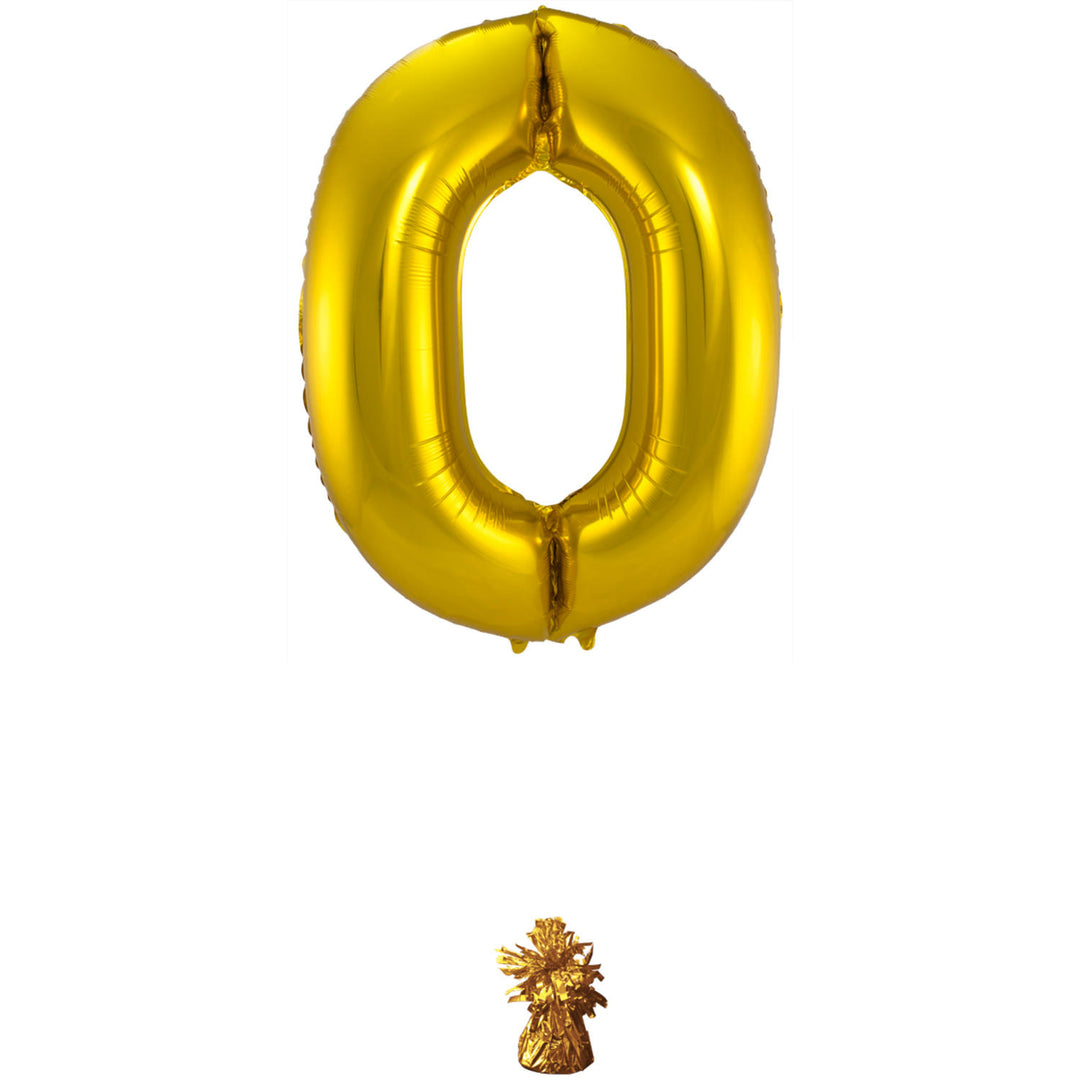 0 Geformter Zahlenfolienballon (Gold, 86 cm)