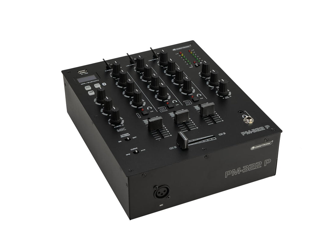 OMNITRONIC PM-322P 3-Kanal-DJ-Mixer mit Bluetooth & USB-Player