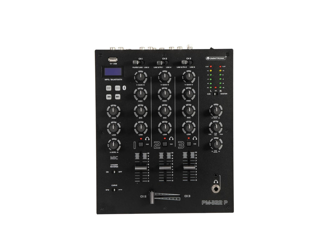 OMNITRONIC PM-322P 3-Kanal-DJ-Mixer mit Bluetooth & USB-Player