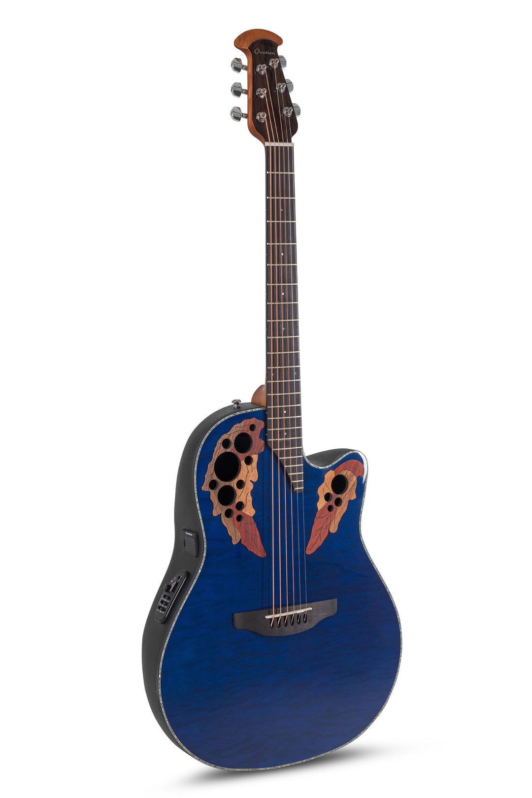 Ovation E-Akustik Gitarren Celebrity Elite Plus Mid Cutaway - Blue Transparent Quilt (CE44P-8TQ-G)