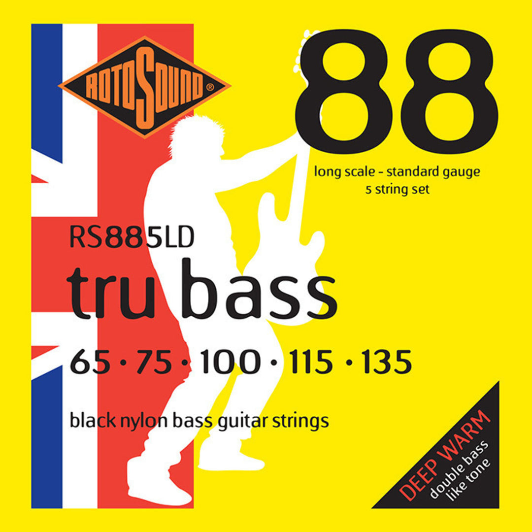 Rotosound E-Bass Saiten Tru Bass 88 - Satz 5-saitig Long 65-135; Long scale: Mensurlänge (34"/860mm) - zu medium (32"/810mm) (RS885LD)