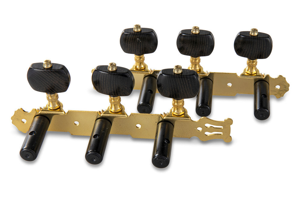 GEWA klassische Gitarrenmechanik, goldfarben mit Lyra, schwarze Acrylknöpfe