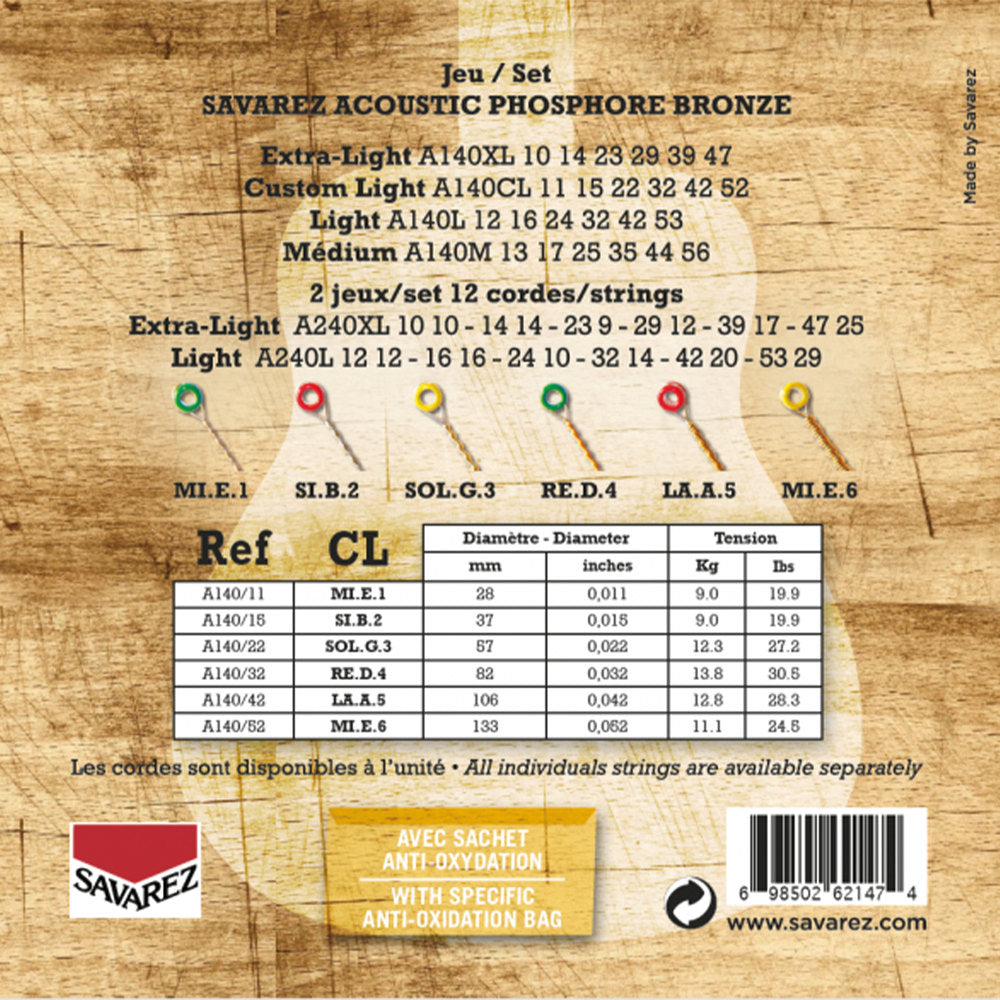 Savarez A140CL Acoustic Phosphor Bronze, custom light .011 bis .052