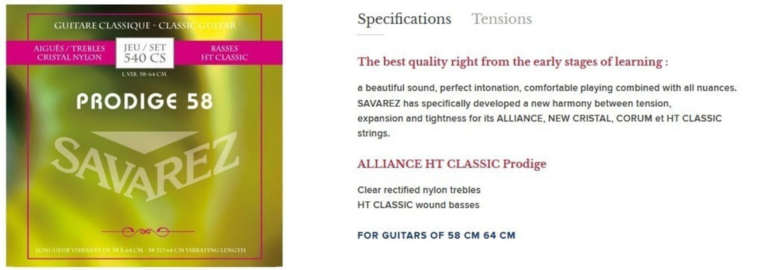 Savarez Saiten für klassische Gitarren Prodige 38 Kindergitarren - 3/4-7/8 Nylon (540 CS)