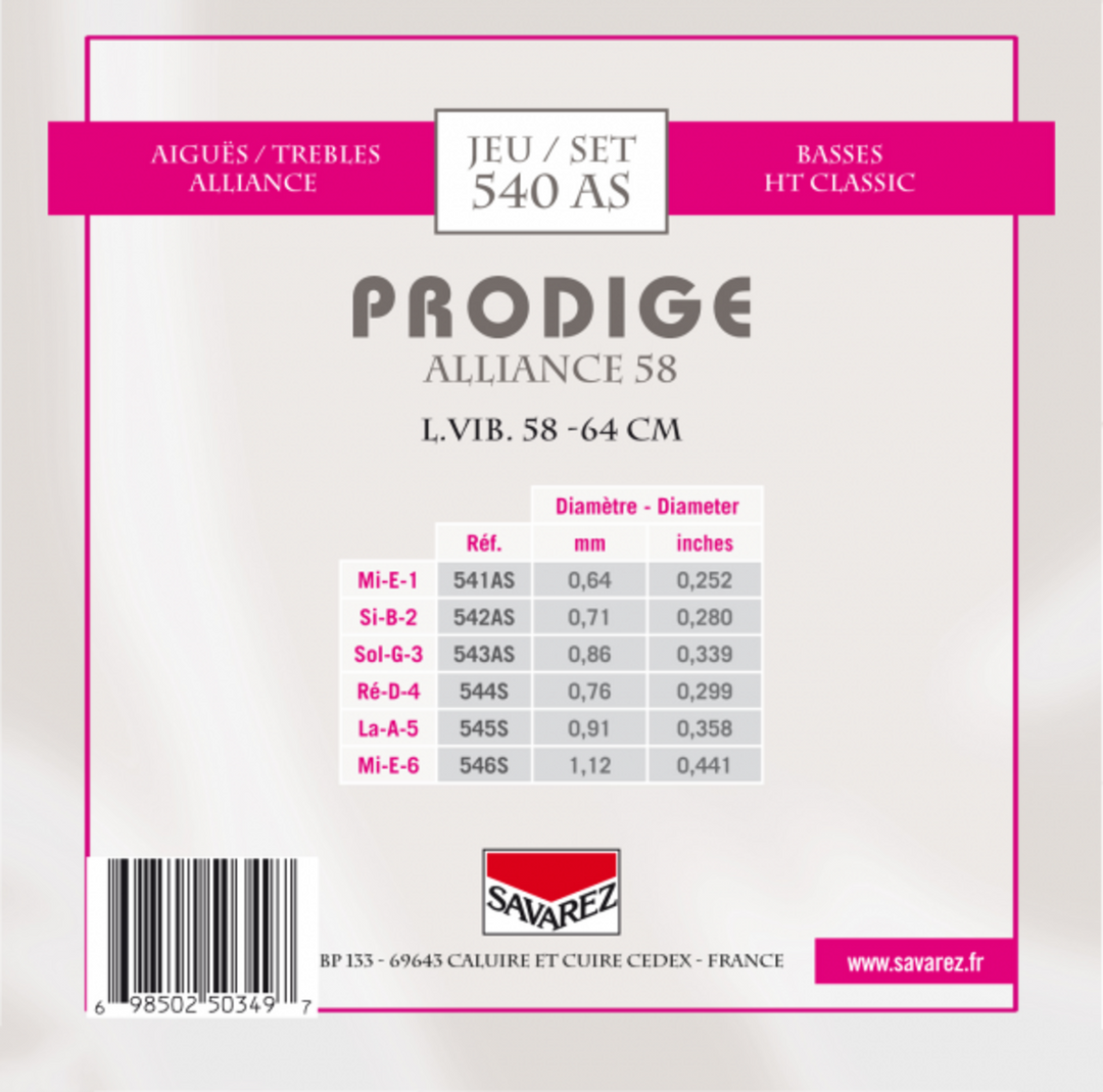 Savarez Saiten für klassische Gitarren Prodige 38 Kindergitarre - 3/4-7/8 Carbon (540AS)