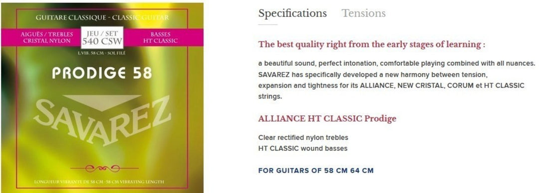 Savarez Saiten für klassische Gitarren Prodige 38 Kindergitarren - 3/4-7/8 Nylon Gw (540CSW)
