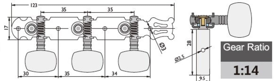 GEWA Mechaniken Klassische Gitarren - Schmetterlingsknopf (mit Lyra)