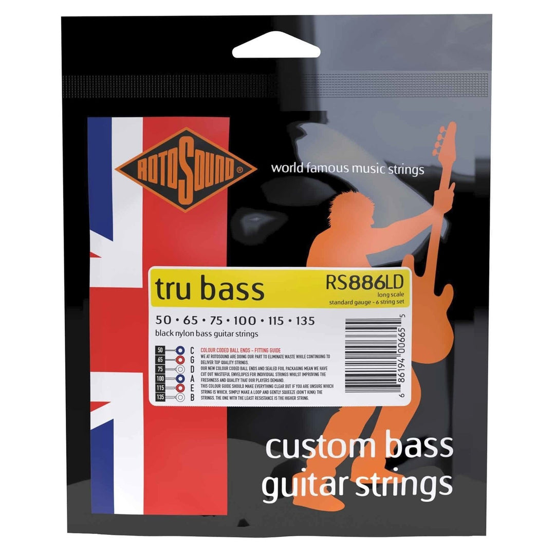 Rotosound E-Bass Saiten Tru Bass 88 - Set 6-saitig Long 50-135, Long scale: Mensurlänge (34"/860mm) - zu medium (32"/810mm) (RS886LD)