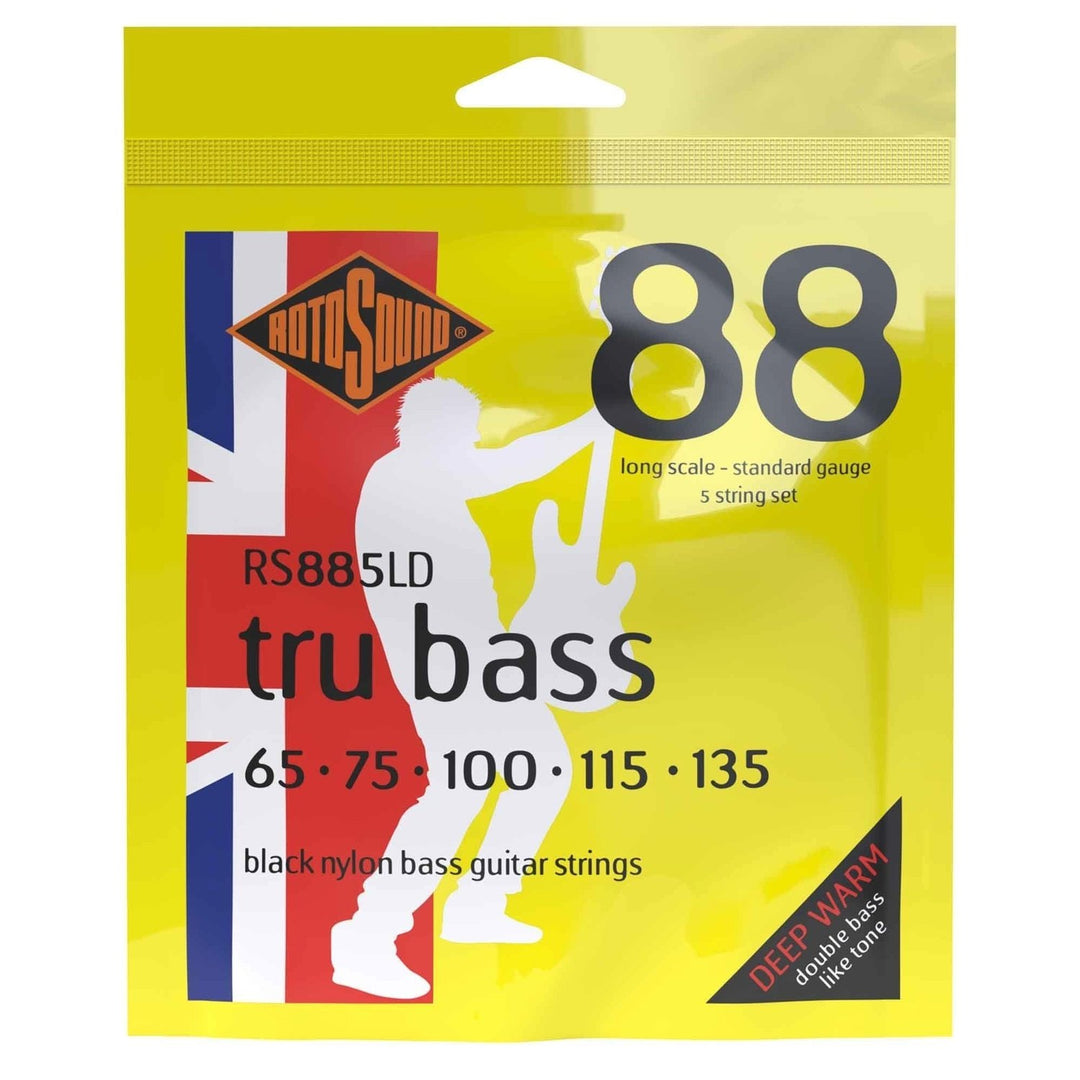Rotosound E-Bass Saiten Tru Bass 88 - Satz 5-saitig Long 65-135; Long scale: Mensurlänge (34"/860mm) - zu medium (32"/810mm) (RS885LD)