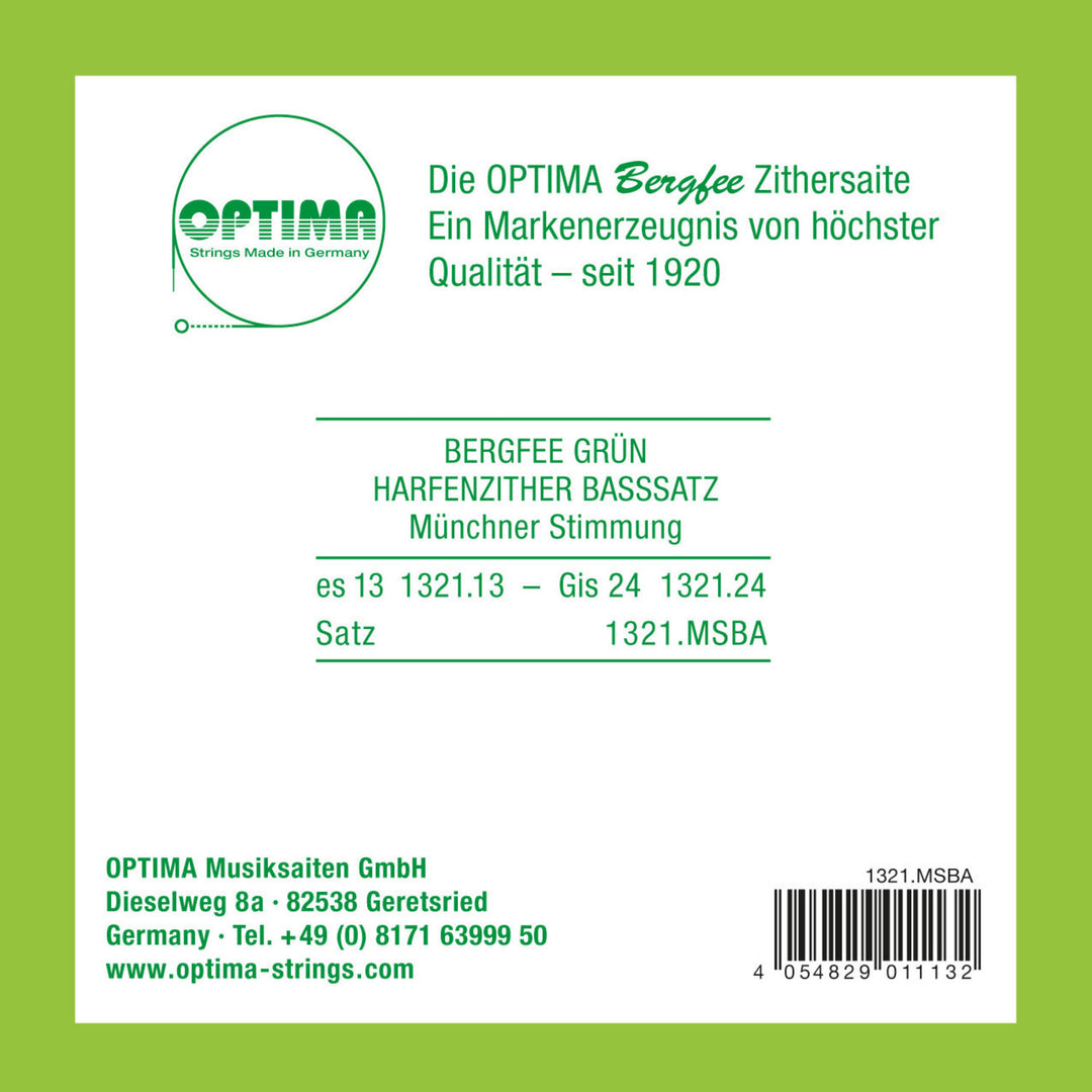 Optima Saiten für Zither Harfen-/Luftresonanzzither Nylon grün 1321 - Bass-Set (1321.MSBA)