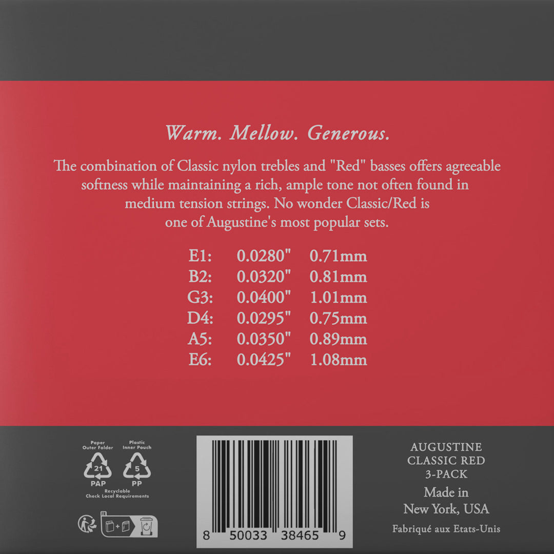 Augustine Saiten für klassische Gitarre Classic Label - 3 x Set Classic Red (normal/medium)
