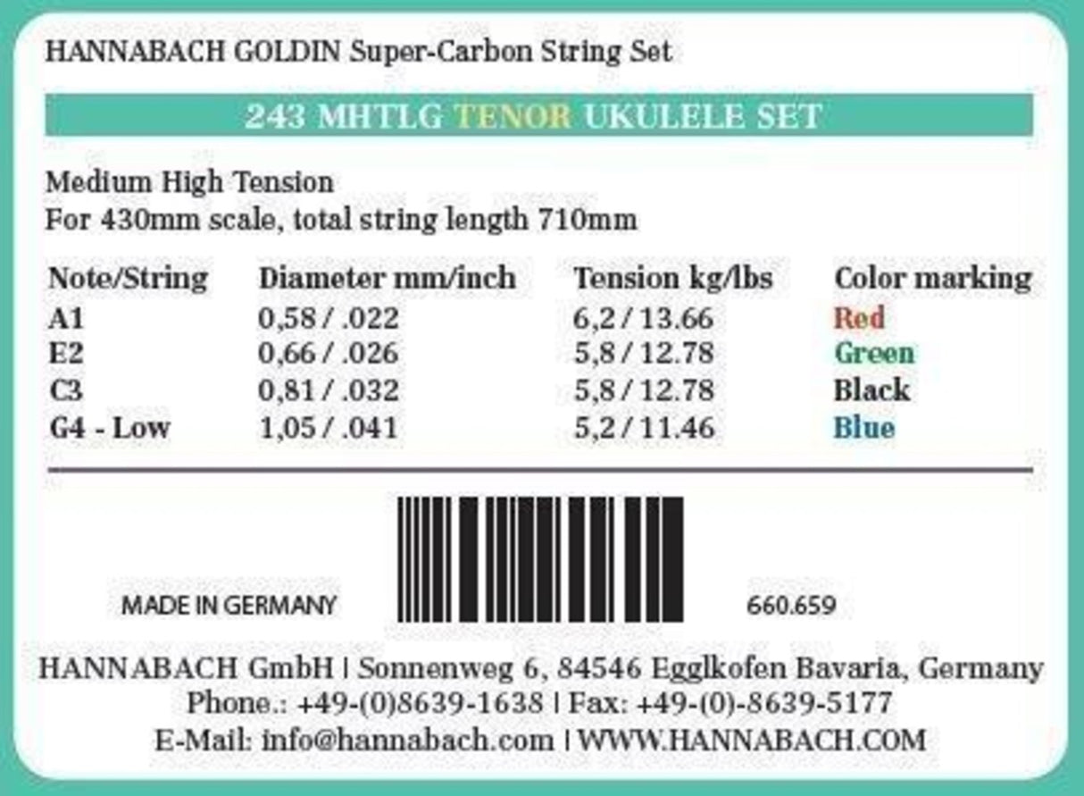 Hannabach Saiten für Ukulele Tenor Ukulele Goldin 243MHTLG low G - Set Low G (243MHTLG)