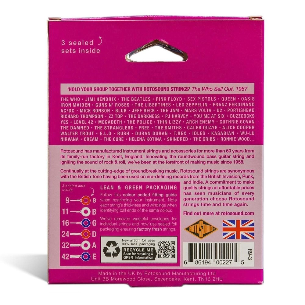 Rotosound Roto Pinks R9-3 E-Gitarrensaiten 9-42, 3 Sätze