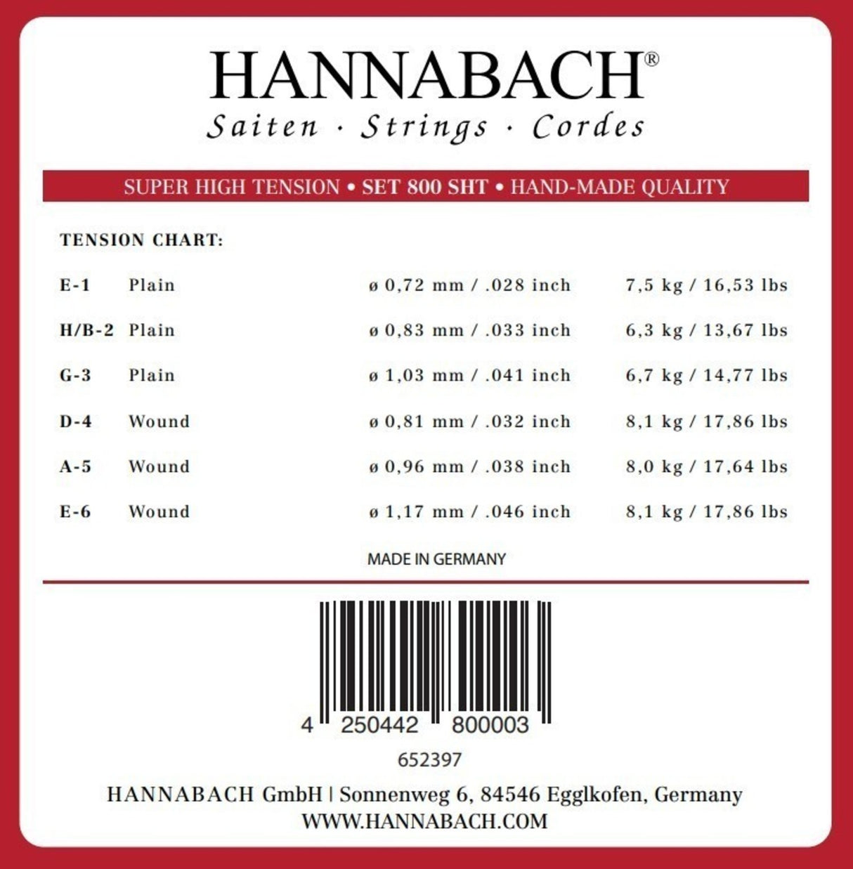 Hannabach Saiten für klassische Gitarren Serie 800 Super High Tension versilbert - Set super high (800SHT)