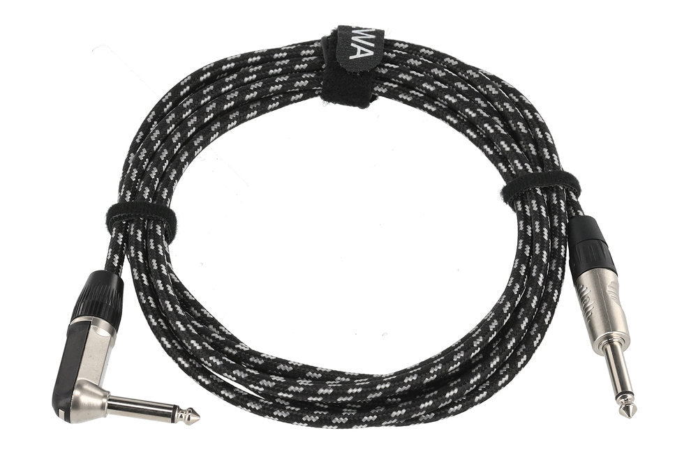 GEWA Pro Line Instrumentenkabel 3 m, schwarz-weißes Tweed, gewinkelter Klinkenstecker