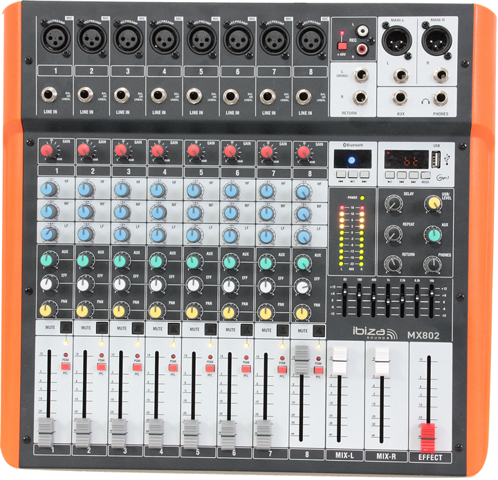 Ibiza 8-Kanal Mixer mit USB und Bluetooth