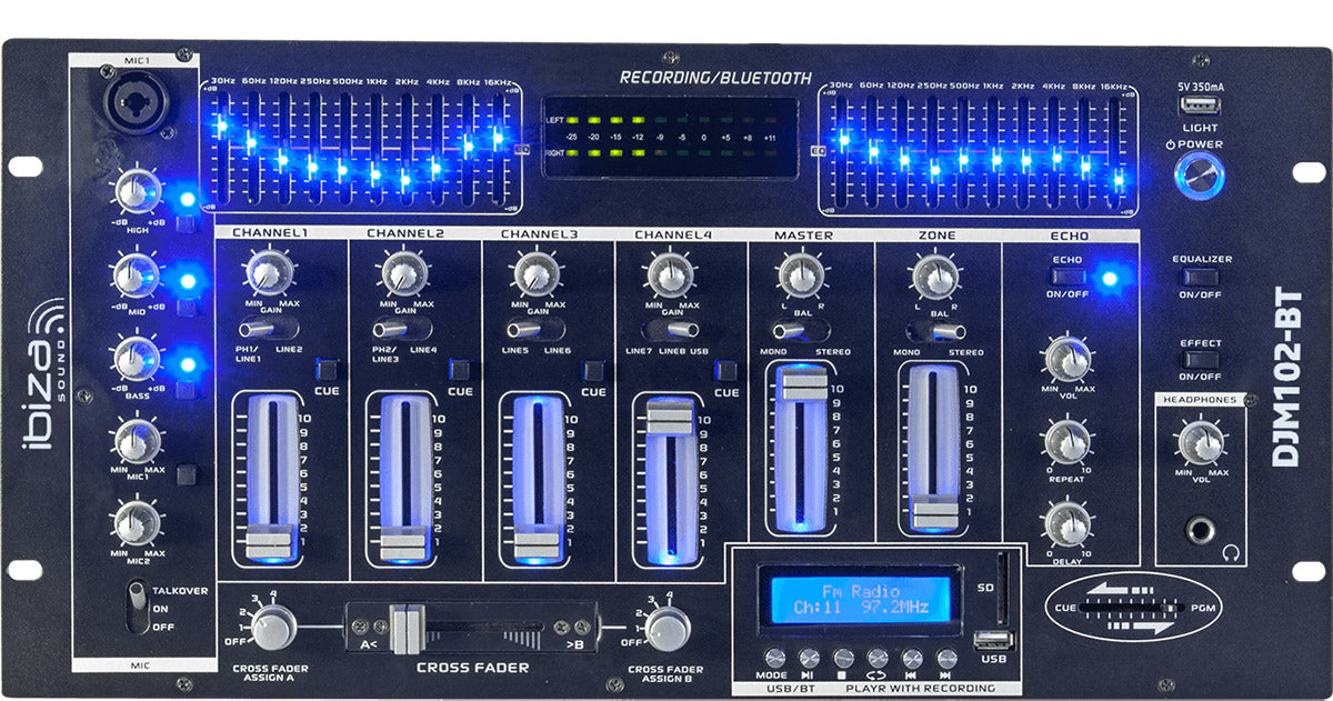 Ibiza 6-Kanal Mixer/12 Eingänge mit USB und Bluetooth