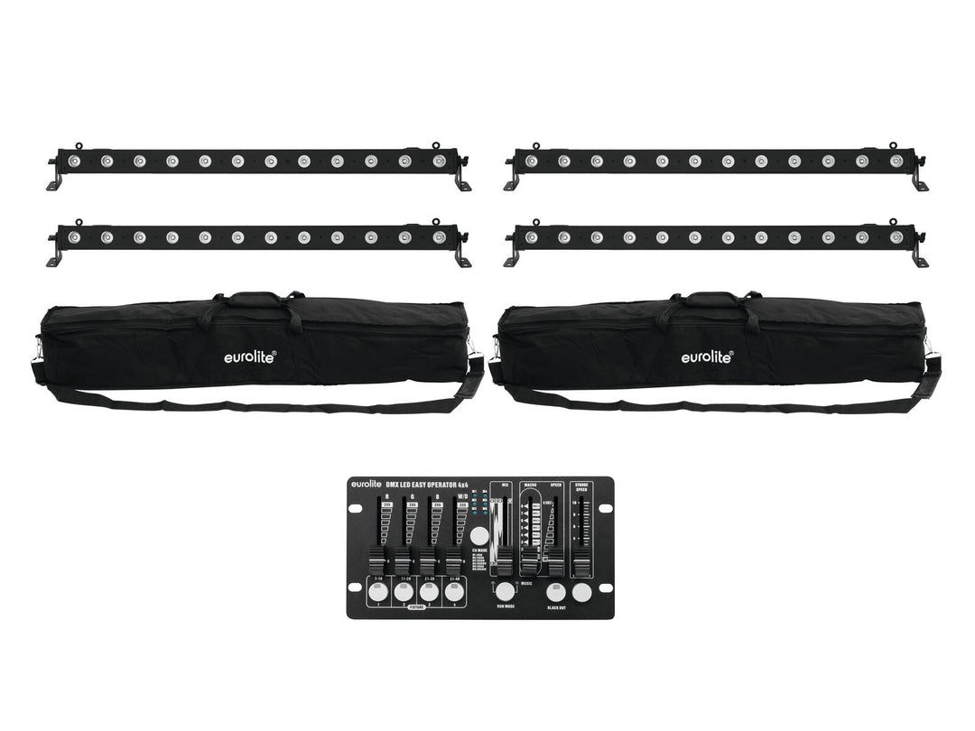 EUROLITE Set 4x LED BAR-12 QCL RGBW + 2x Softbag + Controller