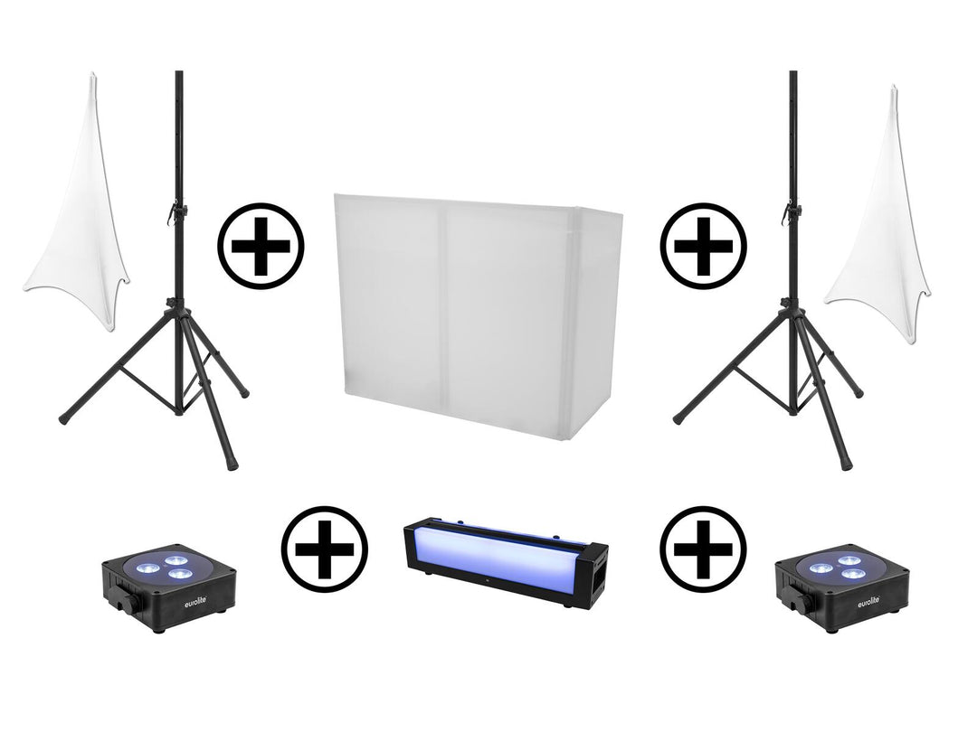 EUROLITE Set AKKU 2x Flat light 3 bk + Bar-6 + Stative