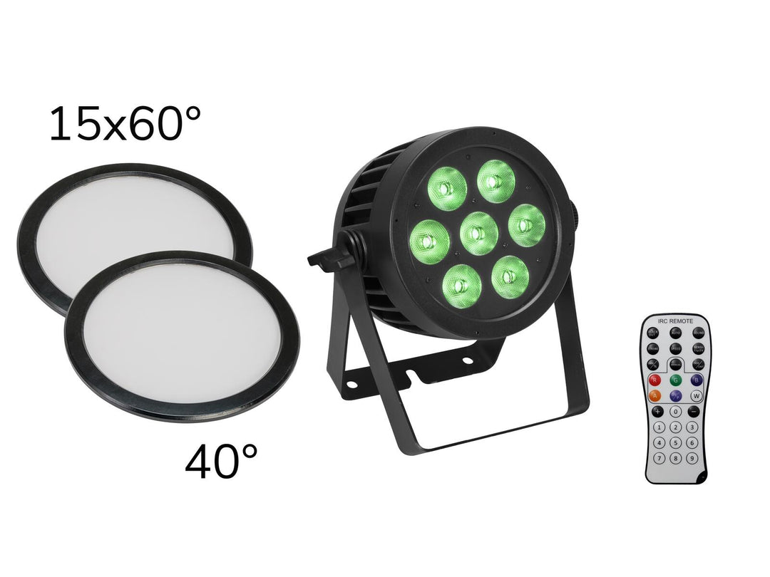 EUROLITE Set LED IP PAR 7x8W QCL Spot + 2x Diffusorabdeckung (15x60° und 40°)