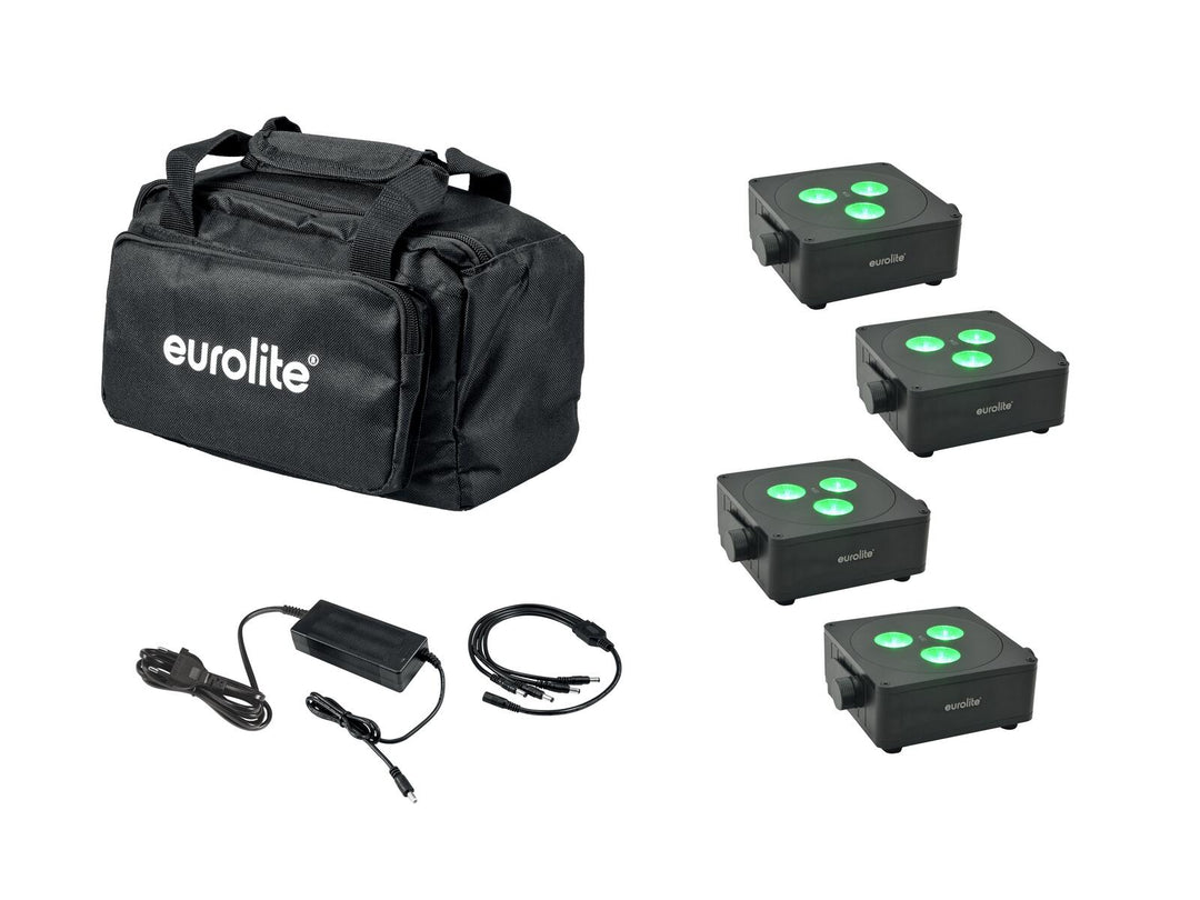 EUROLITE set 4x AKKU IP Flat Light 3 bk + Ladegerät + Soft Bag