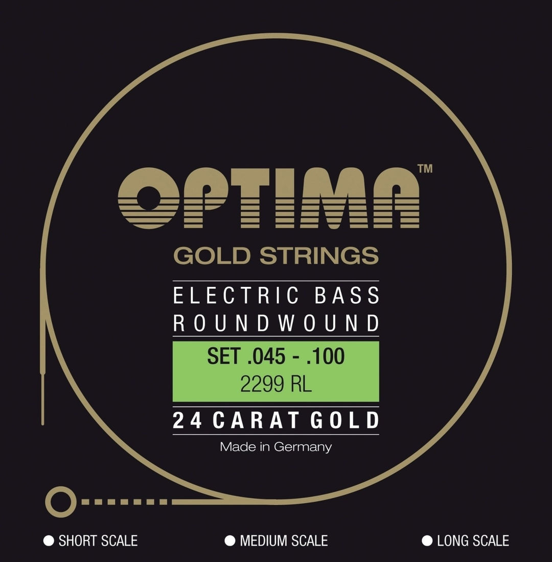 Optima E-Bass Saiten Gold Strings Round Wound long scale - Set 4-saitig reg-light (2299L)