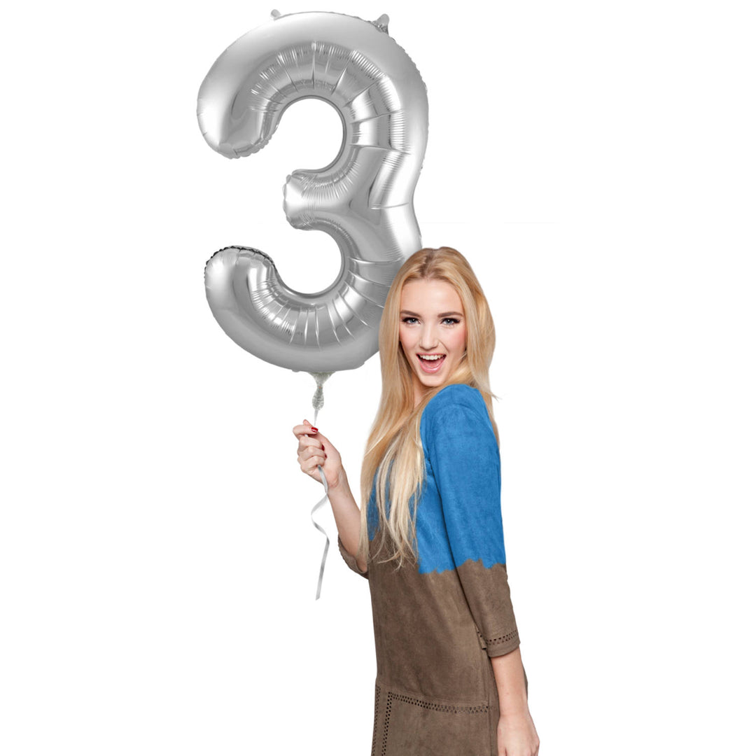 3 Geformter Zahlenfolienballon (Silber, 86 cm)