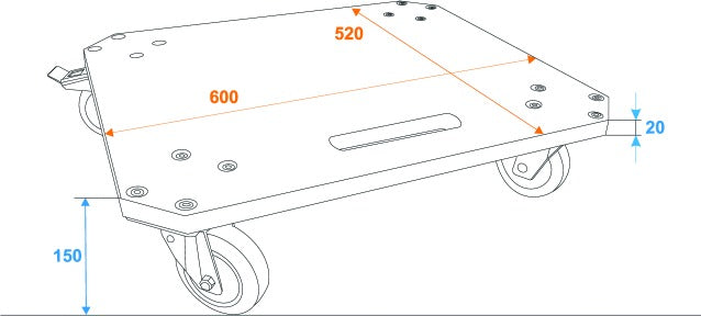 Wheel board MDF, 4x castors (2x brake)