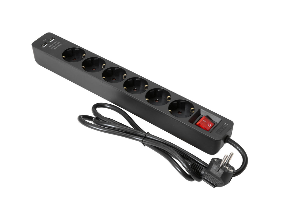 EUROLITE Distributor ON-1 6-fach + 2 USB bk