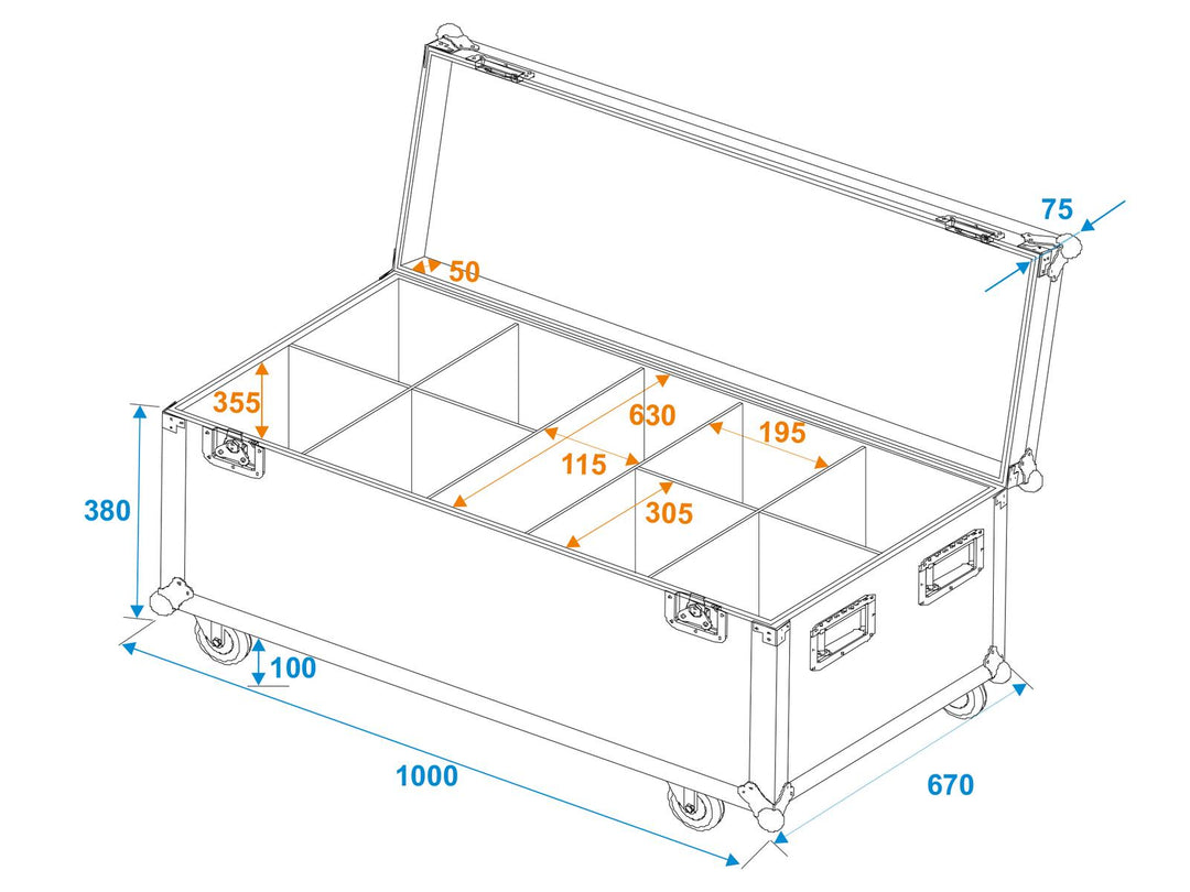 ROADINGER Flightcase 8x LED IP PAR 12x8W QCL/12x9 SQL Spot mit Rollen