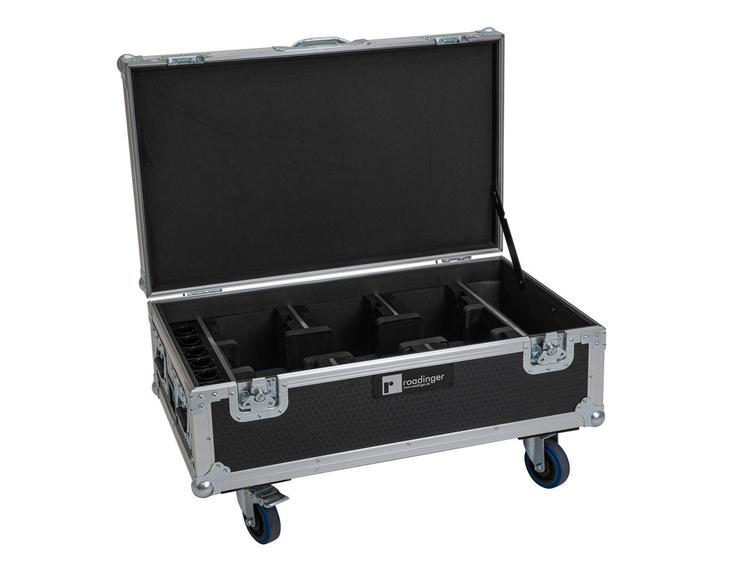 ROADINGER Flightcase 6x AKKU UP-4 QCL Spot QuickDMX MK2 mit Ladefunktion und Rädern