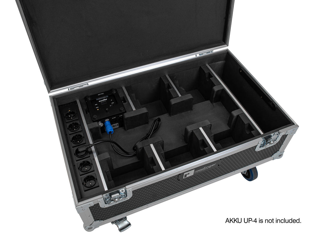 ROADINGER Flightcase 6x AKKU UP-4 QCL Spot QuickDMX MK2 mit Ladefunktion und Rädern