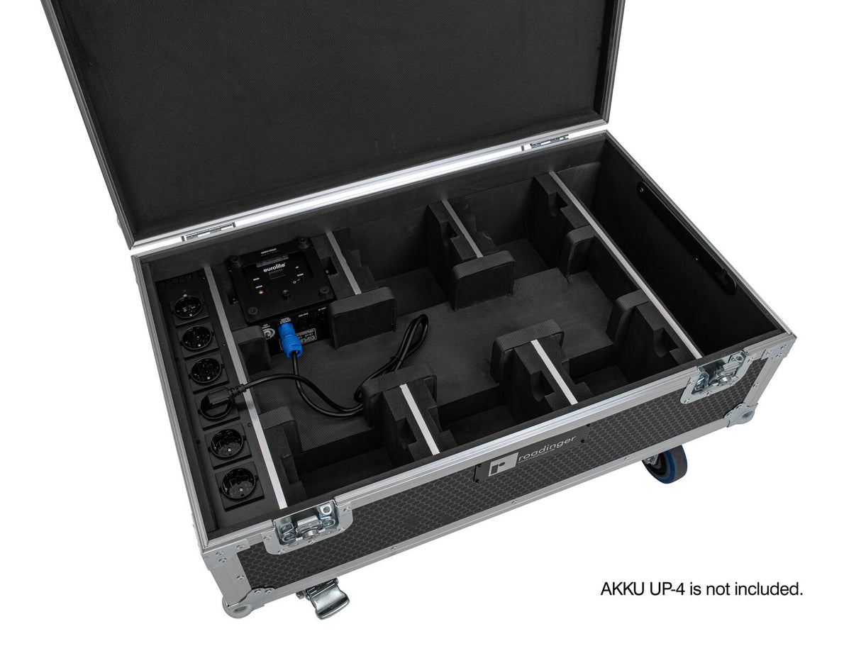 ROADINGER Flightcase 6x AKKU UP-4 QCL Spot QuickDMX MK2 with charging function and wheels