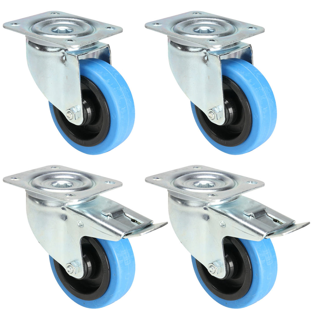 4x Blaue Rollen 2 mit und 2 ohne Bremse (100mm)