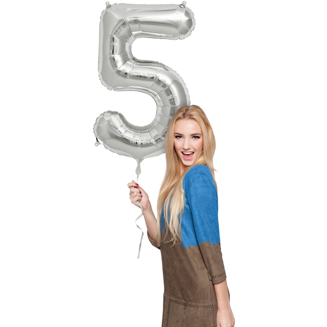 5 Geformter Zahlenfolienballon (Silber, 86 cm)