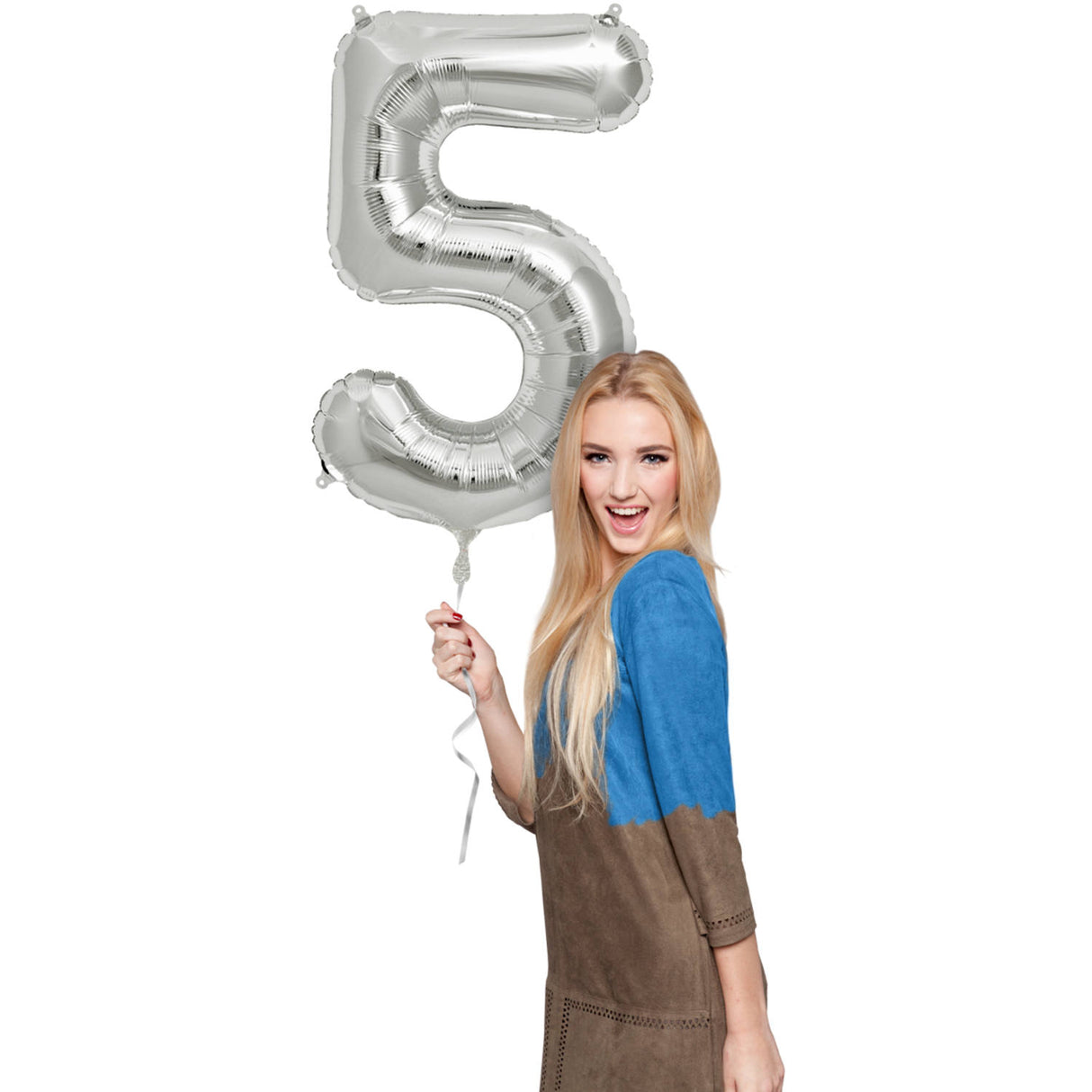 5 Geformter Zahlenfolienballon (Silber, 86 cm)