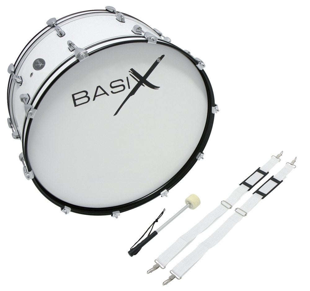 Basix Marschgroßtrommel 26" x 10", weiß, mit Tragegurt und Schlägel