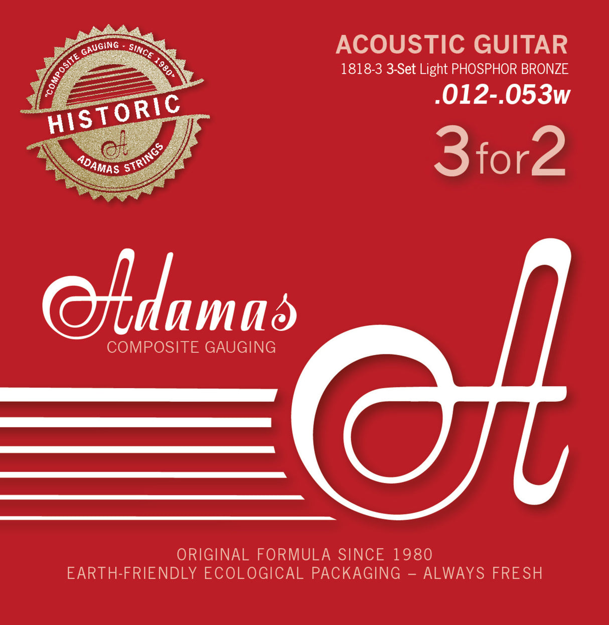 Adamas Saiten für Akustikgitarren Adamas Phosphor Bronze Historic Reissue - 3er Set Light .012 (1818-3)