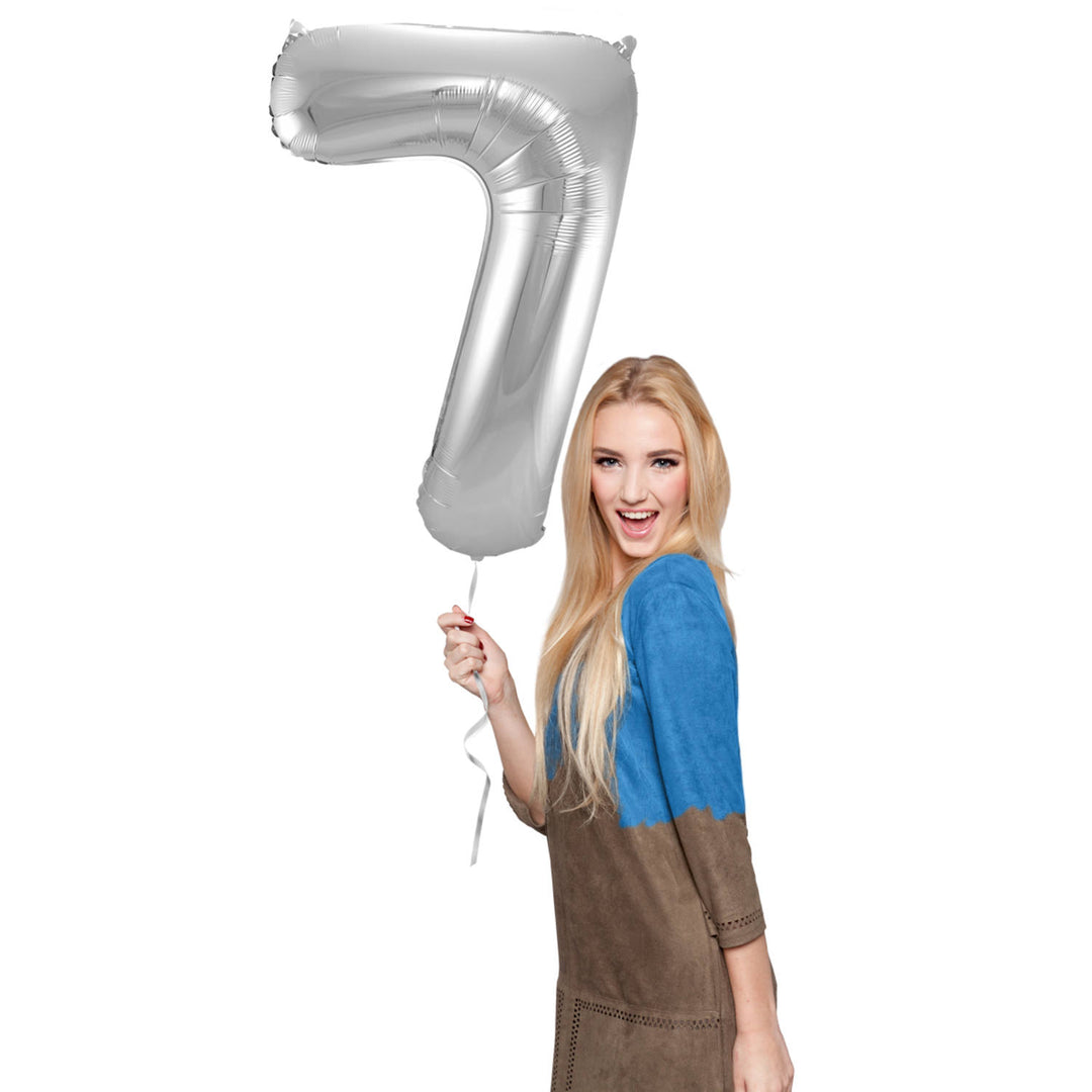 7 Geformter Zahlenfolienballon (Silber, 86 cm)