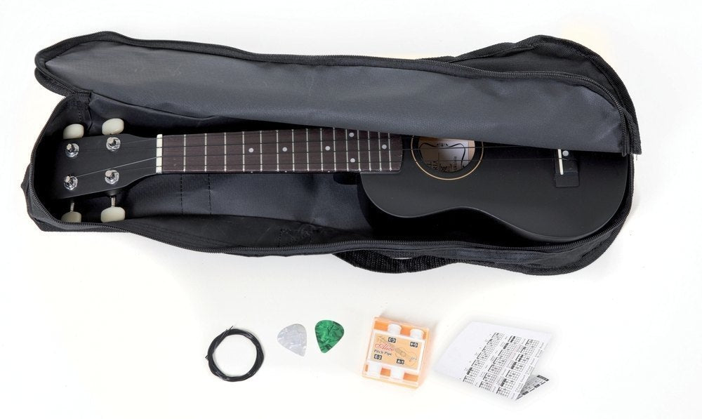 Miguel Almeria Player Pack, Sopran-Ukulele matt schwarz mit Gig Bag