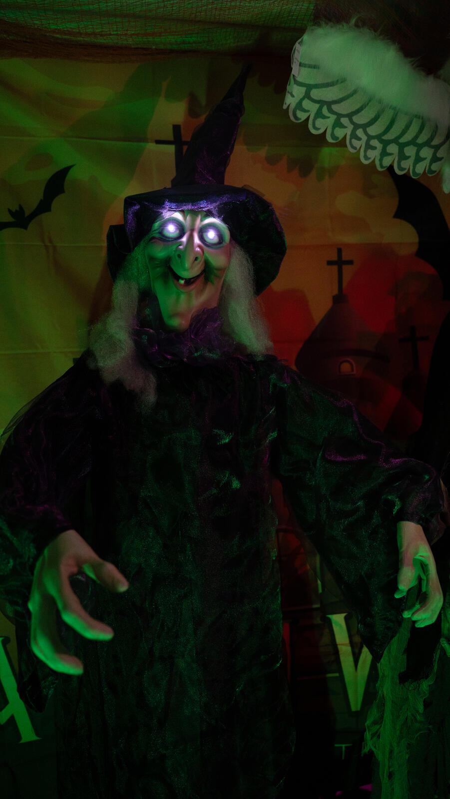 Halloween-figur heks, animeret, 175 cm