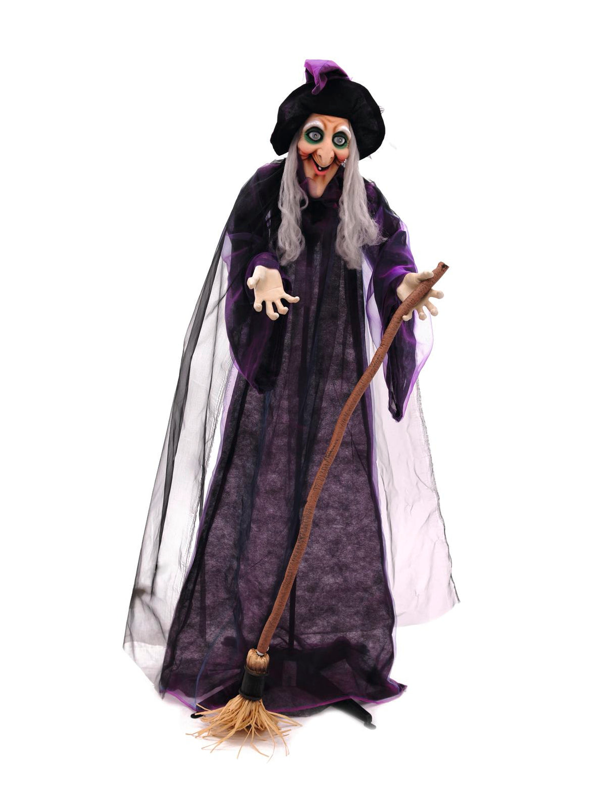 Halloween animated witch with kost, 175 cm