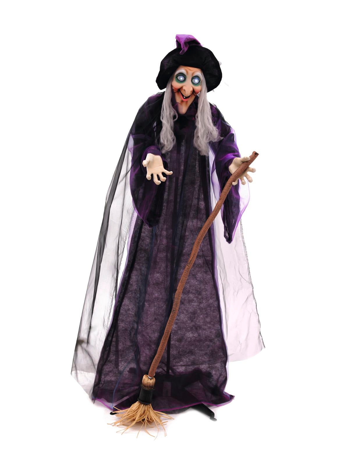 Halloween animated witch with kost, 175 cm