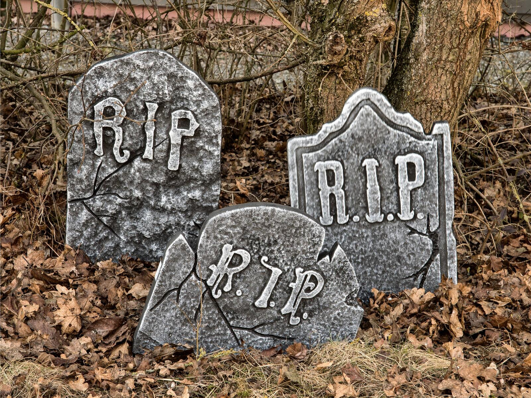 Halloween gravstenssæt, 3 dele, grå