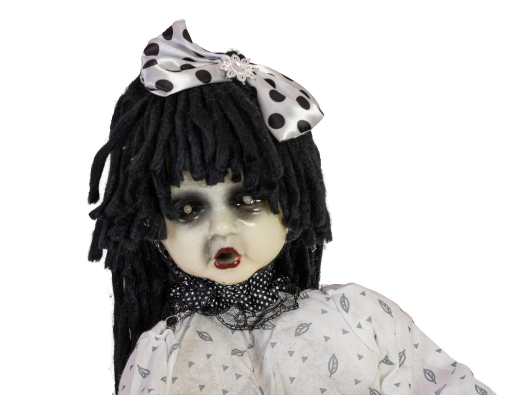 Halloween-figur pige på gyngehest, animeret, 72 cm
