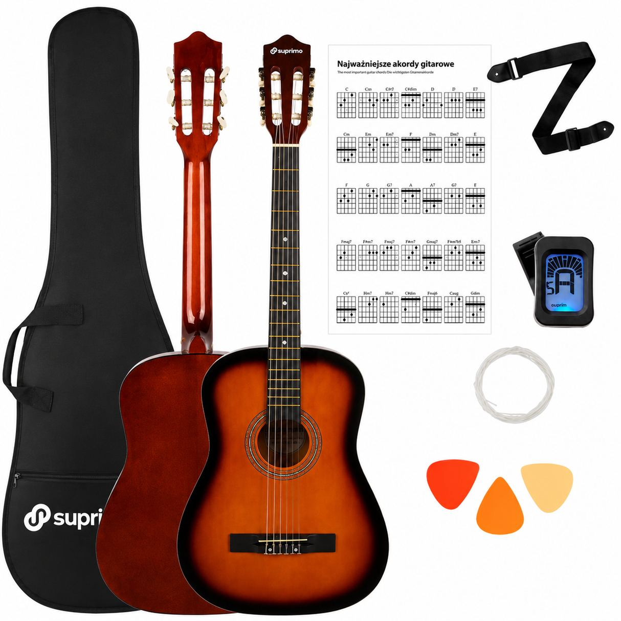 SUPRIMO CGS3 SB klassisk guitarpakke 4/4, sunburst