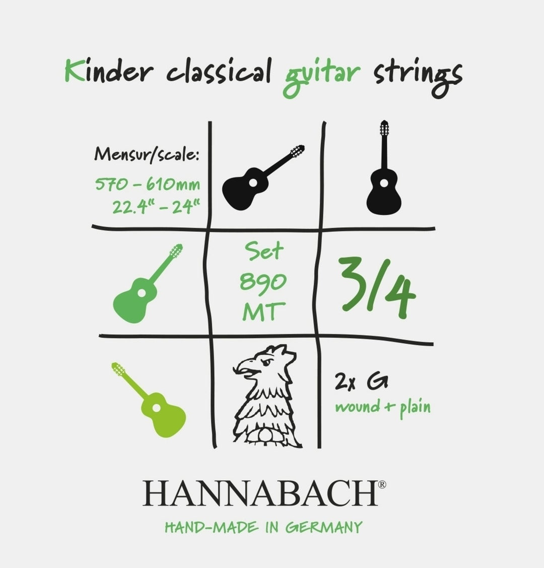 Hannabach Saiten für klassische Gitarren Serie 890 3/4 Gitarre für Kinder Duell: 57-61cm - Satz von 2 G-Saiten (890MT 3/4)