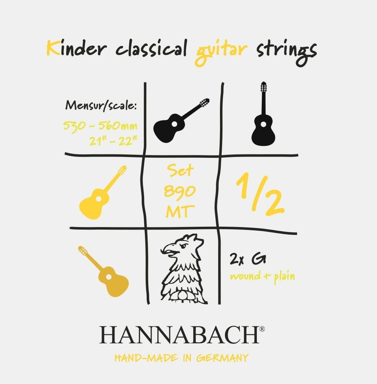 Hannabach Saiten für klassische Gitarren Serie 890 1/2 klassische Gitarre für Kinder Duell: 53-56 cm - Satz von 2 G-Saiten (890MT 1/2)