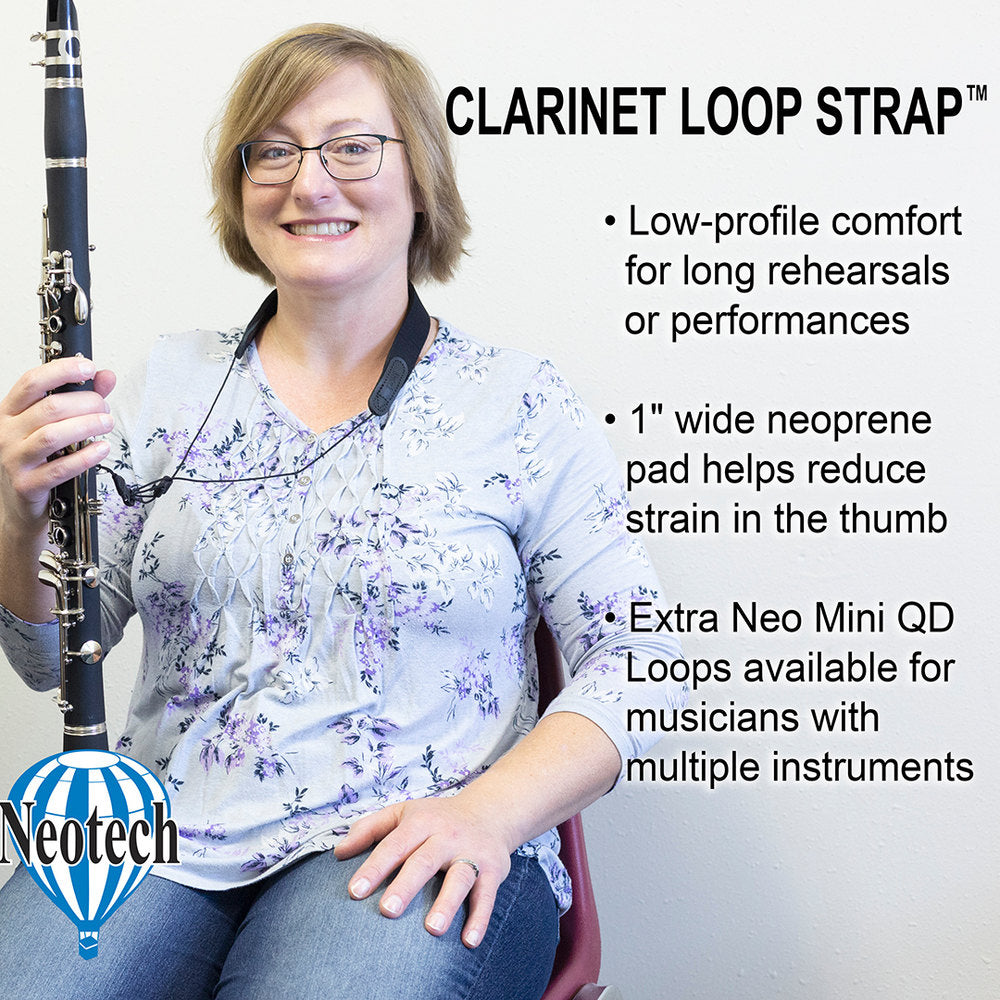 Neotech Clarinet Loop Strap, schwarzer Klarinettengurt, 44,5 bis 58,4 cm